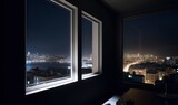 Fototapeta Uliczki -  a view of a city at night from a window of a room.  generative ai