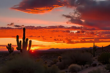 Wall Mural - vibrant and colorful sunset over a desert