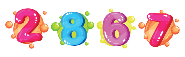 Wall Mural - Bubble Color Kids Number and Numeral Vector Set