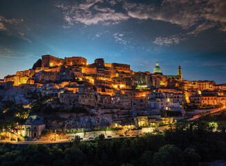 Wall Mural - Night old medieval Ragusa Ibla famos Sicilian town view (Sicily, Italy). City lights of famous touristic destination. Unesco world heritage site.