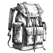 Vintage backpack sketch hand drawn in doodle style illustration Travel