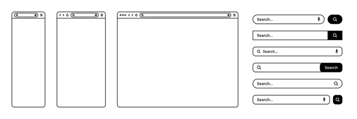 Wall Mural - blank web browser, internet page window with toolbar and search bar, field. modern website in flat s