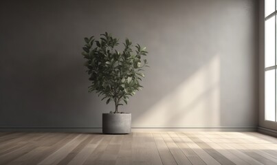 Poster -  a potted plant sitting in a room next to a window.  generative ai