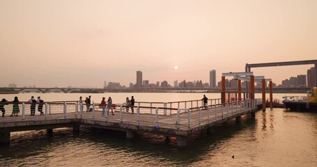 Sticker - Dadaocheng pier in Taipei city at sunset time