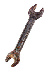 Wall Mural - Old wrench stands vertically isolated on transparent background