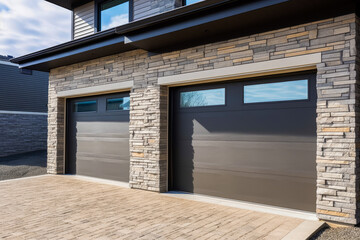 Wall Mural - Modern garage doors with carport. Contemporary architecture, smart home; no cars parked and no people. Generative ai.