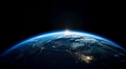 sun rising above the earth in outer space, national geographic style. generative ai.