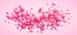Pink matte soft chaotic balls in different sizes. Abstract composition with pink random flying spheres. Vector background