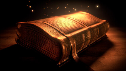 Shining Holy Bible - Ancient Book banner, illuminated message. Generative AI