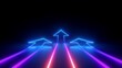 3d render, abstract minimalist geometric background. Three neon arrows, linear rising chart