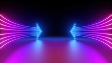 3d Render, Abstract Minimalist Geometric Background. Two Counter Neon Arrows Approaching Each Other. Duality Concept