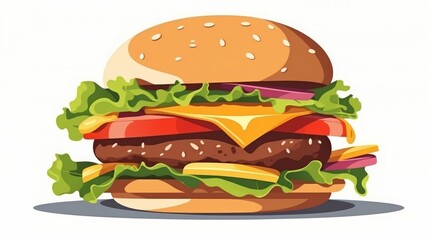 A digital illustration of a delicious burger. Generative AI. 