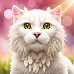  Cute white cat, Cute cat in the garden