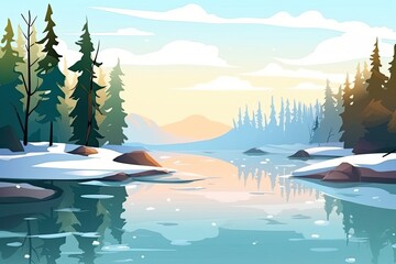 Wall Mural - serene lake surrounded by lush trees. Generative AI