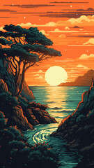 Wall Mural - colorized french riviera sunset