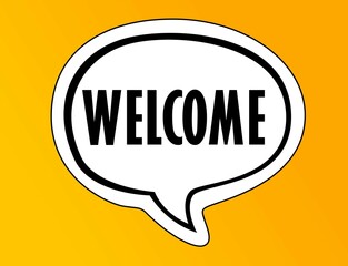 Welcome text word  speech bubble isolated on the yellow background.
