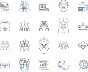 Department workmates outline icons collection. Colleagues, Coworkers, Teammates, Staff, Personnel, Associates, Peers vector and illustration concept set. Group, Department, Members linear signs