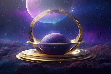 Wall Mural - sphere with a ring in the middle of outer space. generative ai