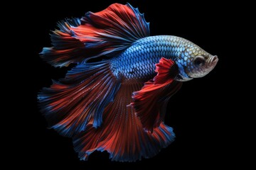 Wall Mural - colorful siamese fighting fish swimming on a dark background. Generative AI
