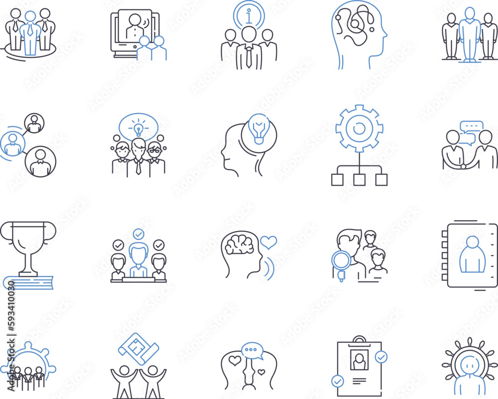 Team work outline icons collection. Collaboration, Cooperation, Unison, Combine, Alliance, Synergy, Interdependence vector and illustration concept set. Congregate, Guild, Unity linear signs