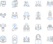 Talent acquisition outline icons collection. Recruiting, Hiring, Staffing, Sourcing, Screening, Attracting, Job-Seeking vector and illustration concept set. Interviewing, Onboarding, Engaging linear