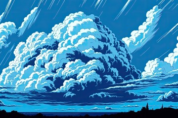 Canvas Print - serene blue sky with fluffy white clouds. Generative AI