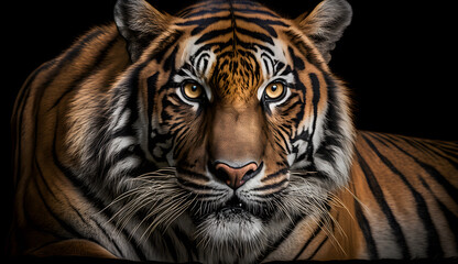 Wall Mural - Sumatran tiger looking at the camera,tiger on black background .generative ai