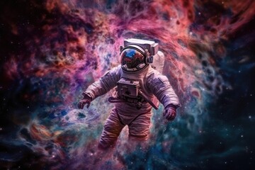 Wall Mural - an astronaut floating in front of a vibrant and colorful galaxy. generative ai
