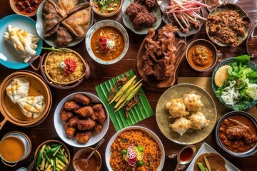 banquet table with an array of delicious foods. Generative AI