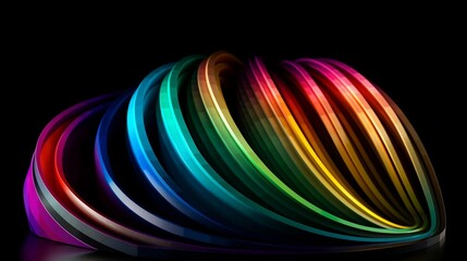 Wall Mural - a fresnel array of colorful stripes in a rainbow shape against a mono black background. generative a