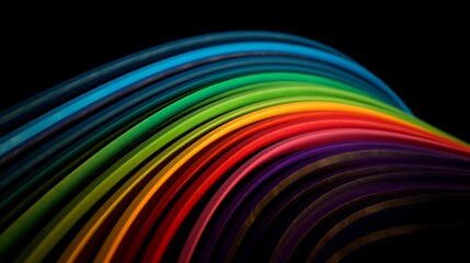 Wall Mural - a fresnel array of colorful stripes in a rainbow shape against a mono black background. generative a