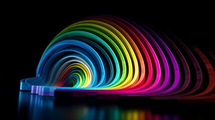 Wall Mural - a fresnel array of colorful stripes in a rainbow shape against a mono black background. generative a