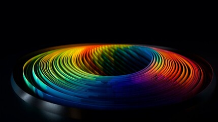 Wall Mural - a fresnel array of colorful stripes in a rainbow shape against a mono black background. generative a