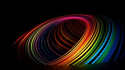 a fresnel array of colorful stripes in a rainbow shape against a mono black background. generative AI