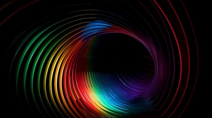 Wall Mural - a fresnel array of colorful stripes in a rainbow shape against a mono black background. generative a