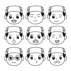 Wall Mural - Set of islamic kids various gesture emoticon face.muslim kids character illustration. eid fitr cartoon