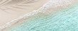 Aerial top view of beautiful tropical white sand beach with wave foam and transparent sea, Summer vacation and Travel banner background with copy space