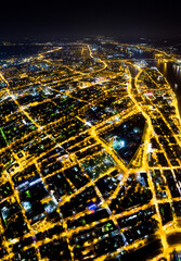 Wall Mural - Astrakhan, Russia. Night city lights. Astrakhan Kremlin. Aerial view