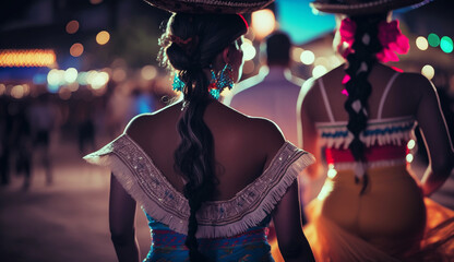 Wall Mural - Colorful skirts fly during traditional Mexican dancing. Generative AI