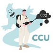 Illustration of CCU (Carbon Capture and Utilization) Technology
-A person wearing protective gear is shown absorbing carbon dioxide using specialized equipment.