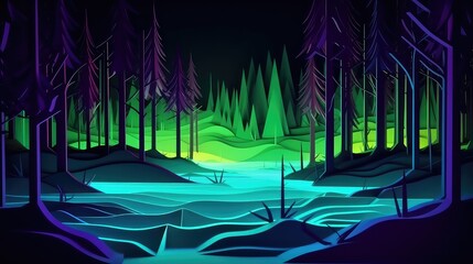 neon 3d abstract landscape virtual reality metaverse world, background with glowing geometric shapes and seascape, terrain, neon water, heavy glow,  panoramic view, futuristic world, colorful glow