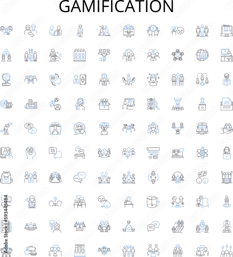 Gamification outline icons collection. Game, Play, Reward, Points ...