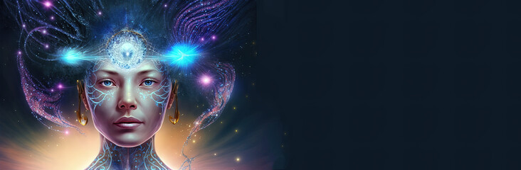 Wall Mural - Third eye chakra interconnected to the spiritual universe, source of love full of energy and gratitude. Concept of meditation and gratitude. Generative AI