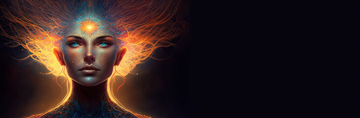 Wall Mural - Third eye chakra interconnected to the spiritual universe, source of love full of energy and gratitude. Concept of meditation and gratitude. Generative AI
