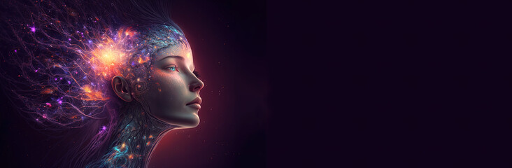 Wall Mural - Third eye chakra interconnected to the spiritual universe, source of love full of energy and gratitude. Concept of meditation and gratitude. Generative AI