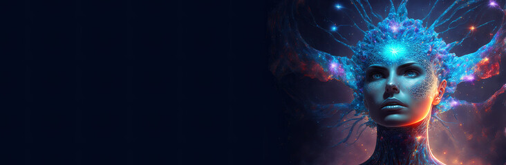 Wall Mural - Third eye chakra interconnected to the spiritual universe, source of love full of energy and gratitude. Concept of meditation and gratitude. Generative AI