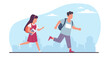 © YummyBuum - Boy and girl students are late to school for class. Children running with backpack, joyful hurrying pupils, hasten character active pose, cartoon flat style isolated illustration. Vector concept