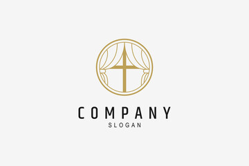 Wall Mural - luxury window curtain logo with simple circle frame