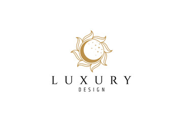 Wall Mural - vector gold logo in which abstract image of sun and crescent symbol