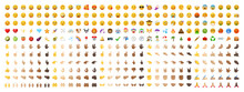 All Type Of Emojis In One Big Set. Hands, Gesture, People, Animals, Food, Transport, Activity, Sport Emoticons. Smiley Big Collection. Vector Illustration.